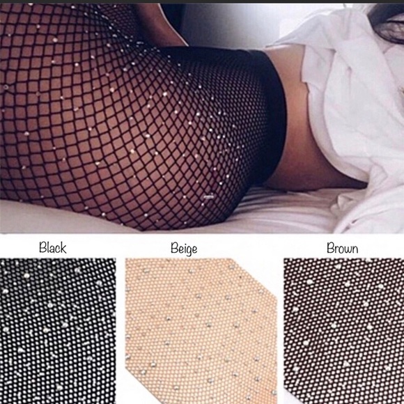 3/$25 Black Shimmering Rhinestone Fishnets - Picture 6 of 8